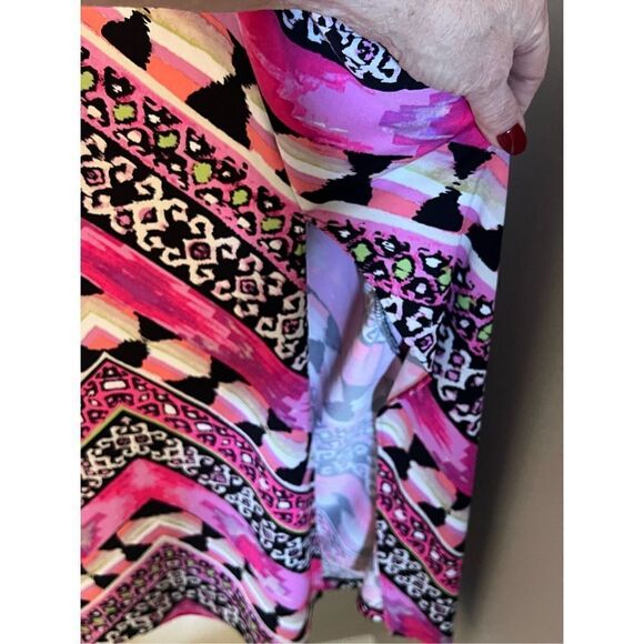 Cato Womens Size 18 Maxi Dress Pink Geometric Chevron Print Short Sleeve Stretch - Picture 10 of 14